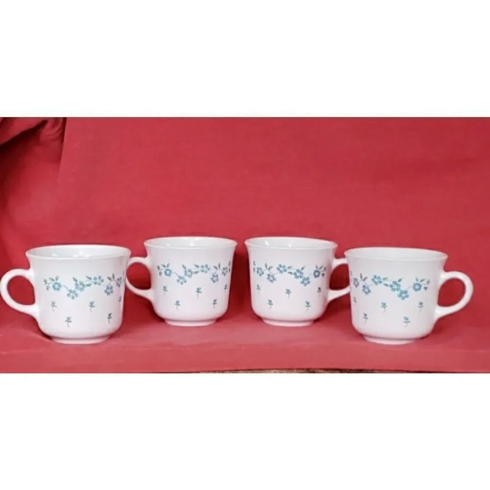 Vintage Set of 4 Corelle Corningware Forget Me Not Design Coffee Cups
